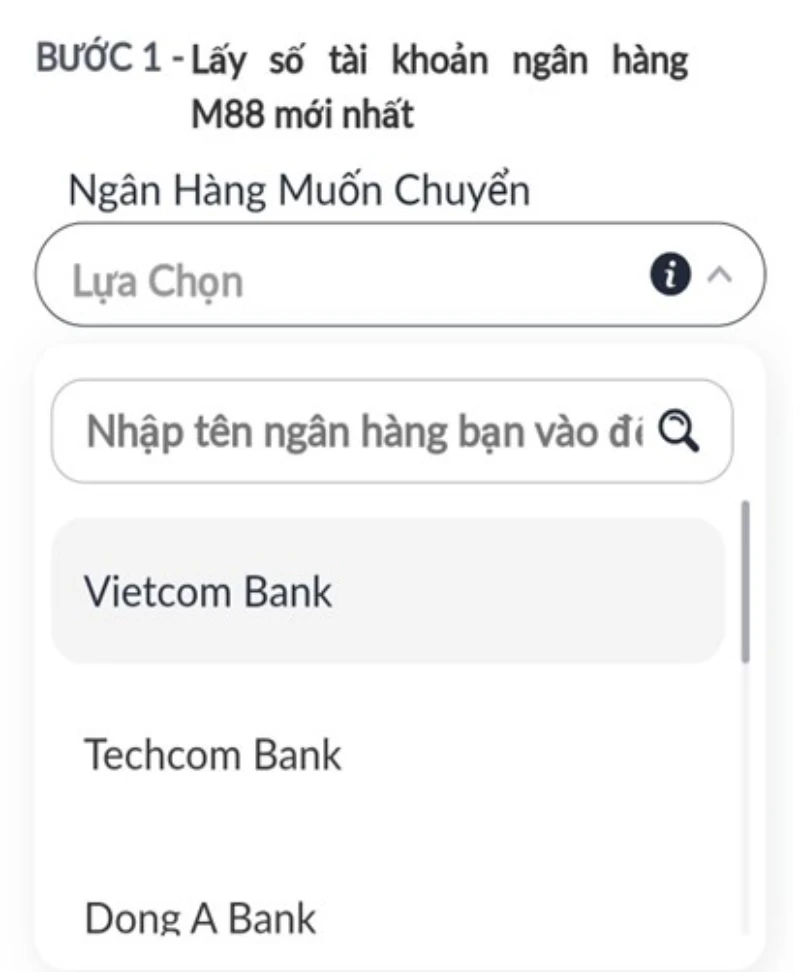 cập nhật ngân hàng M88