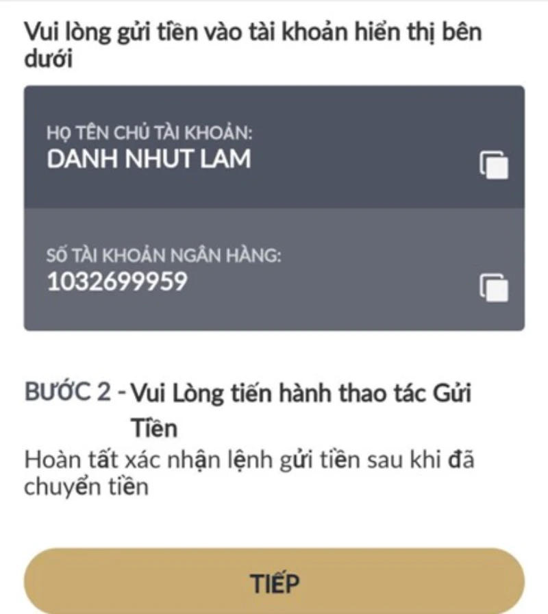 gửi tiền ngân hàng M88