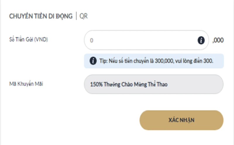 xác nhận số tiền nạp M88