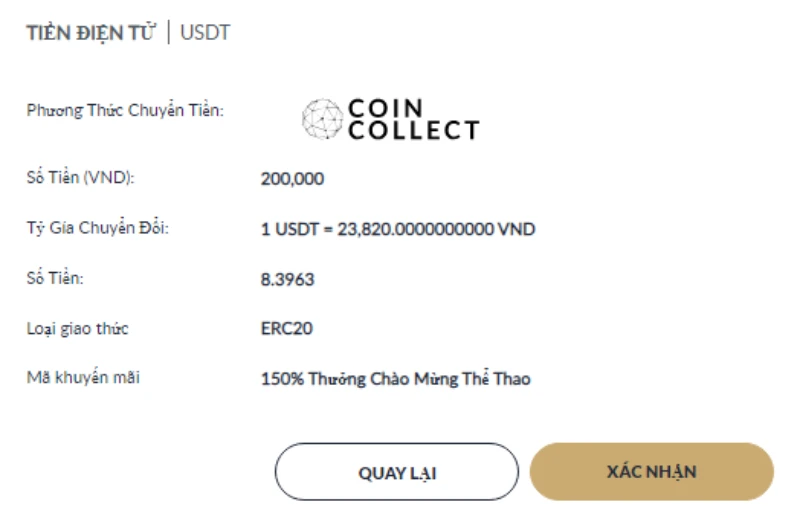 xác nhận nạp tiền điện tử M88