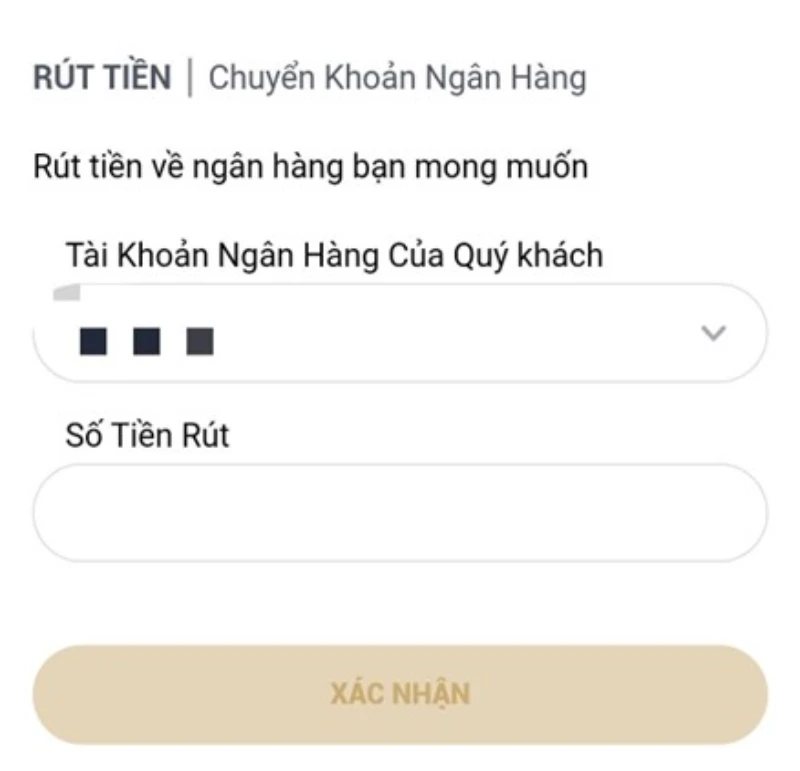 nhập số tiền rút M88