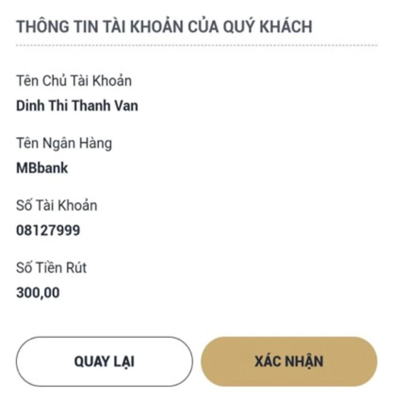 xác nhận rút tiền M88