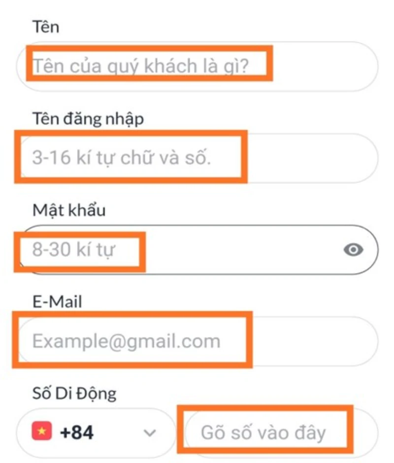 Nhập thông tin đăng ký M88