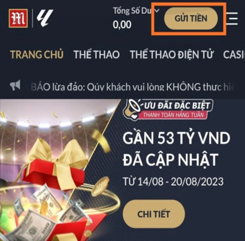 chọn gửi tiền M88
