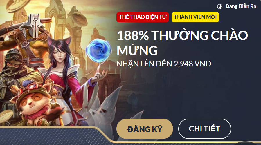 188% Tiền Thưởng Chào Mừng Dành Cho Nười Chơi Cá Cược Thể Thao Điện Tử. Tối Đa Có Thể Nhận Được 2,948 VND.